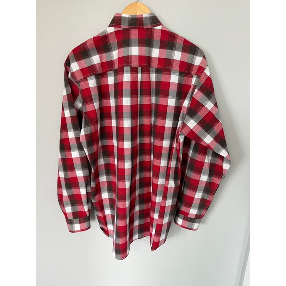 Cinch Mens Plaid Button Down Long Sleeve Shirt Red Brown White Size Medium - Picture 6 of 9